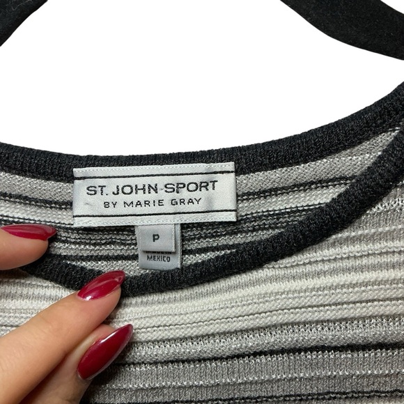 St. John Sport by Marie Gray Black and Gray Knit Striped Top - Picture 4 of 5